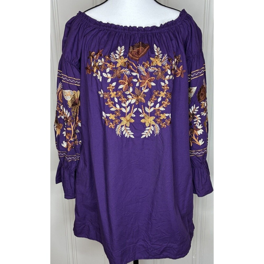 Free People purple mini dress S embroidered off-shoulder boho peasant romantic